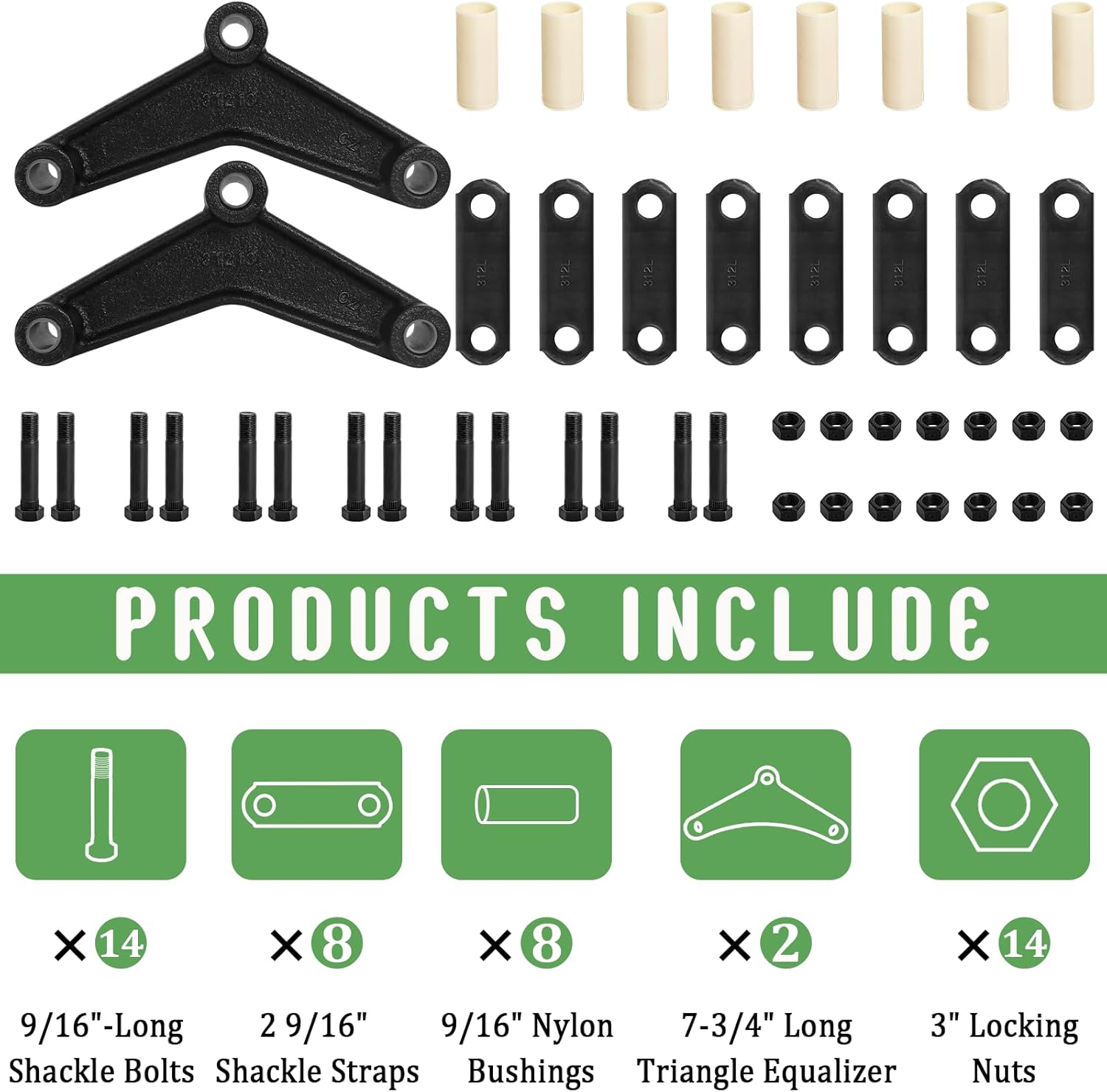 Trailer Shackle Kit with Equalizer for Tandem Axle Trailer Suspension, Heavy Duty Leaf Spring Shackle Kit with Bolts and Bushings, Fits 3500 lbs to 5200 lbs Axles Utility Boat RV Trailer