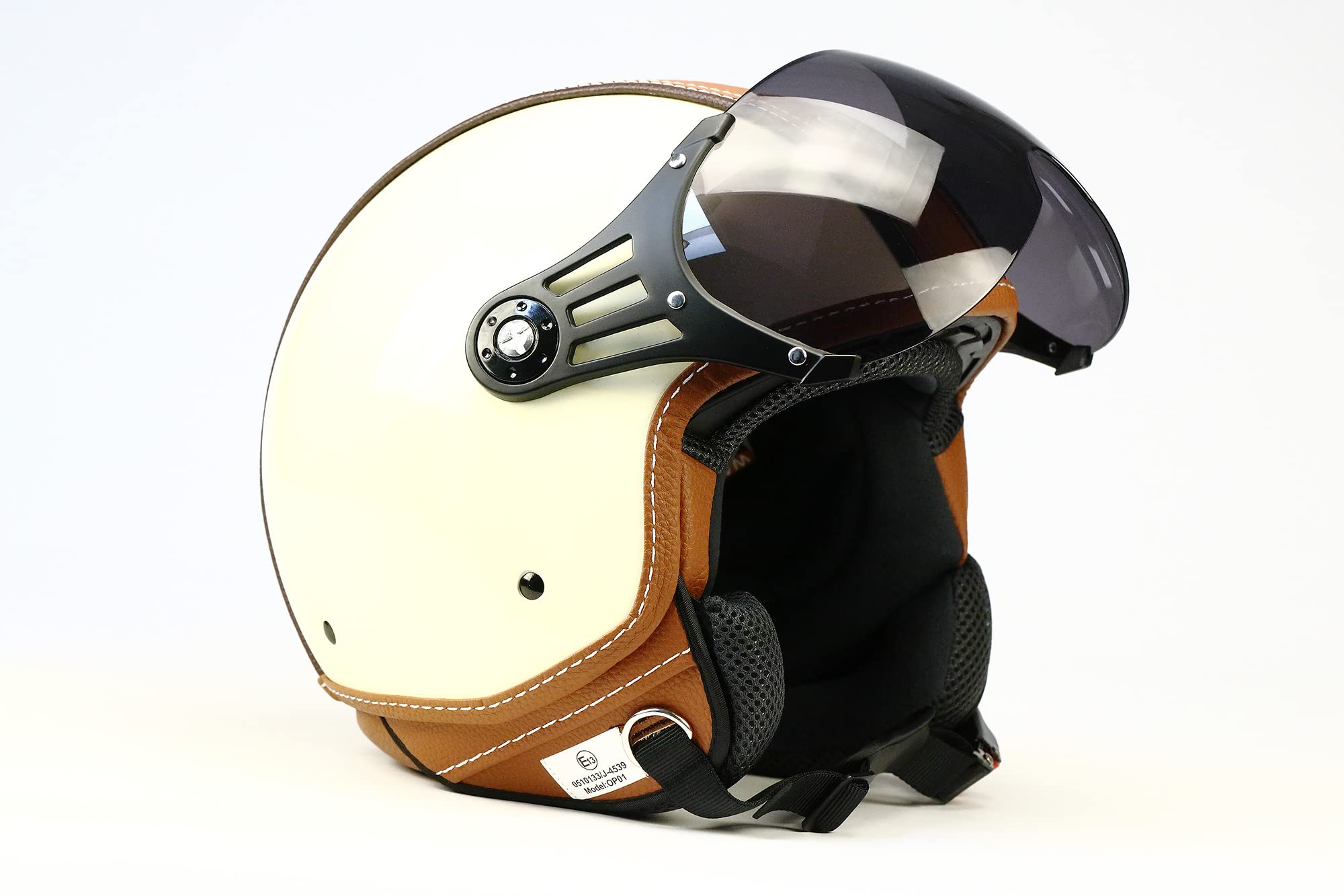 BNO-PL28 Jethelm Beige glänzend + Braun, Motorradhelm, Schutzhelm Helm Größe S M L XL + zusätzliches getöntes Visier