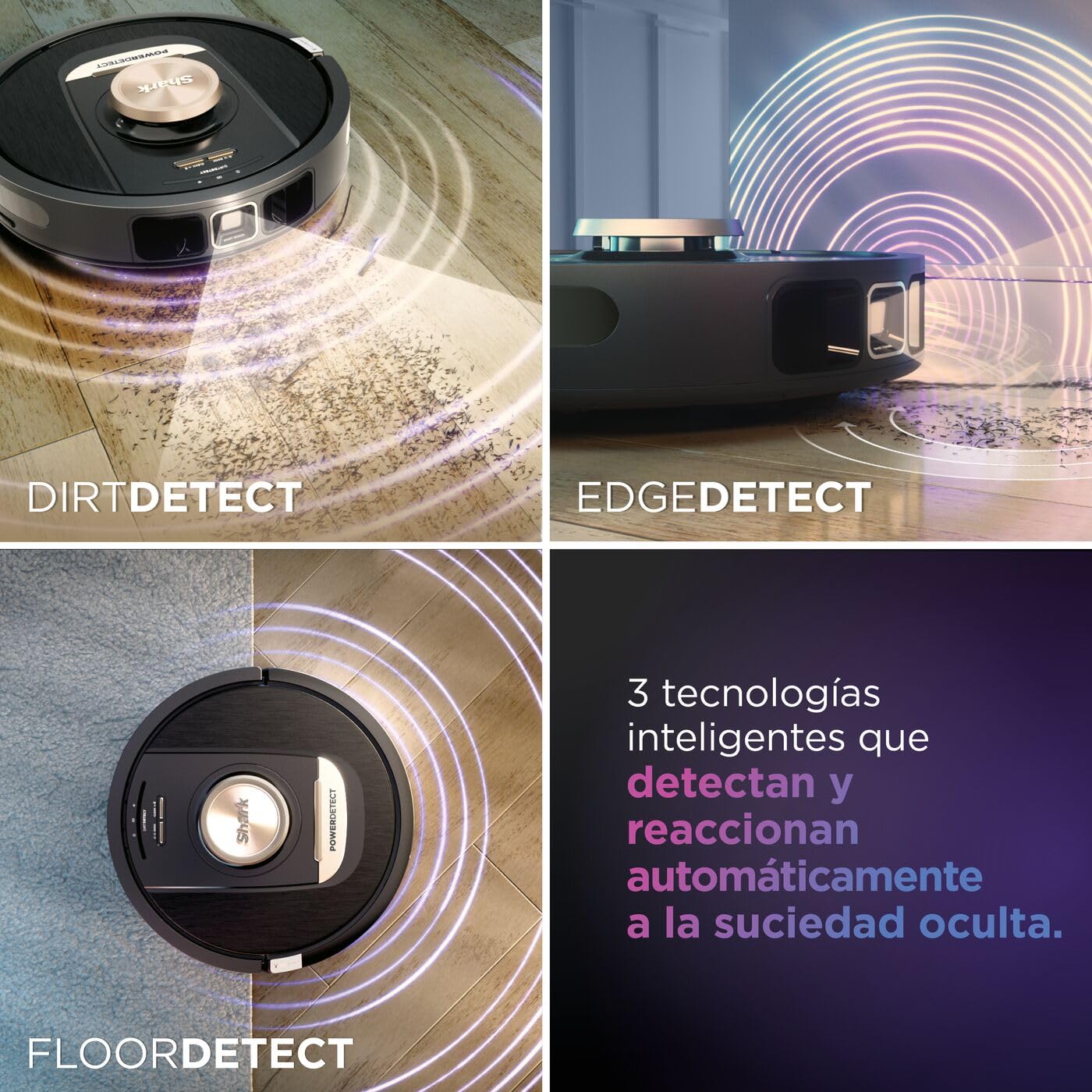 Shark PowerDetect, Robot Aspirador, Vaciado Automático, Negro, RV2820VEEU | Navegación 3D y LiDAR, Base Antialérgenos, Tecnología NeverStuck, para Alfombras, Suelos y Pelo de Mascotas, WiFi/App