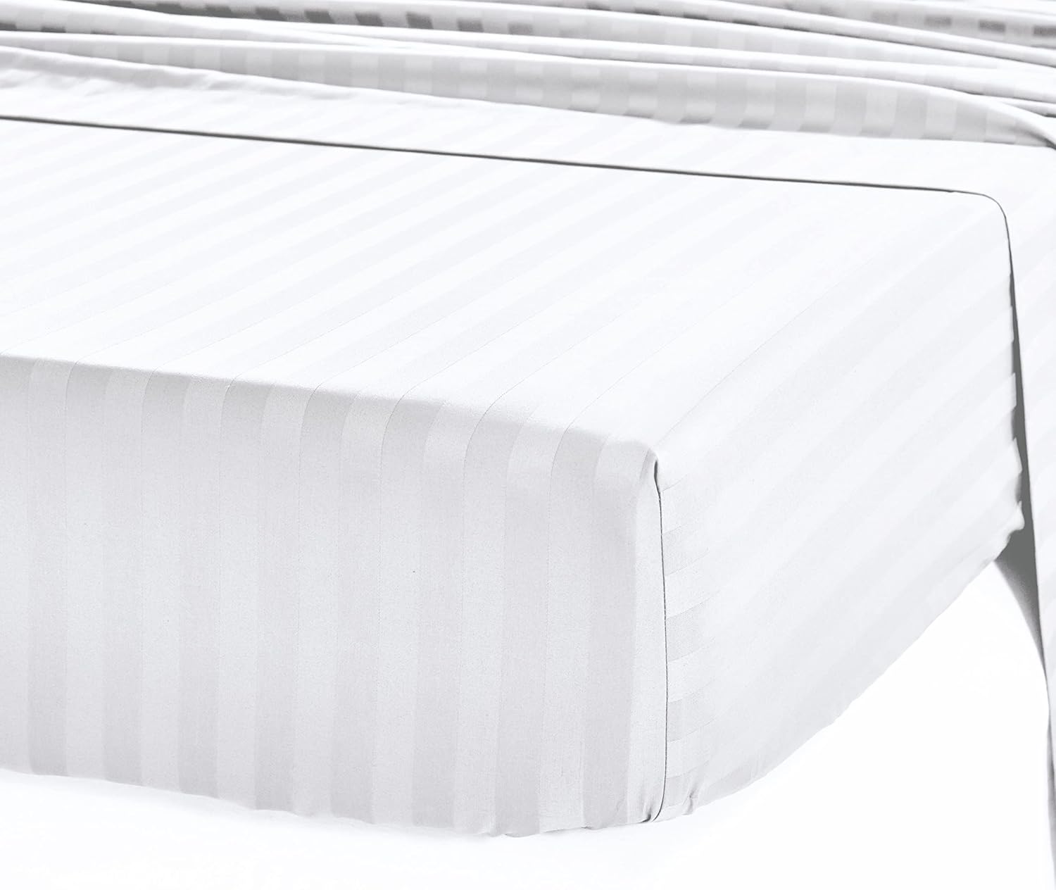 Luxury Hotel Stripe California King Fitted Sheet, Soft 100% Cotton Cooling Sateen, Snug Fits All Mattresses Deep Pocket Bottom Sheet - Foot Side Indicator - Pure White : Home & Kitchen