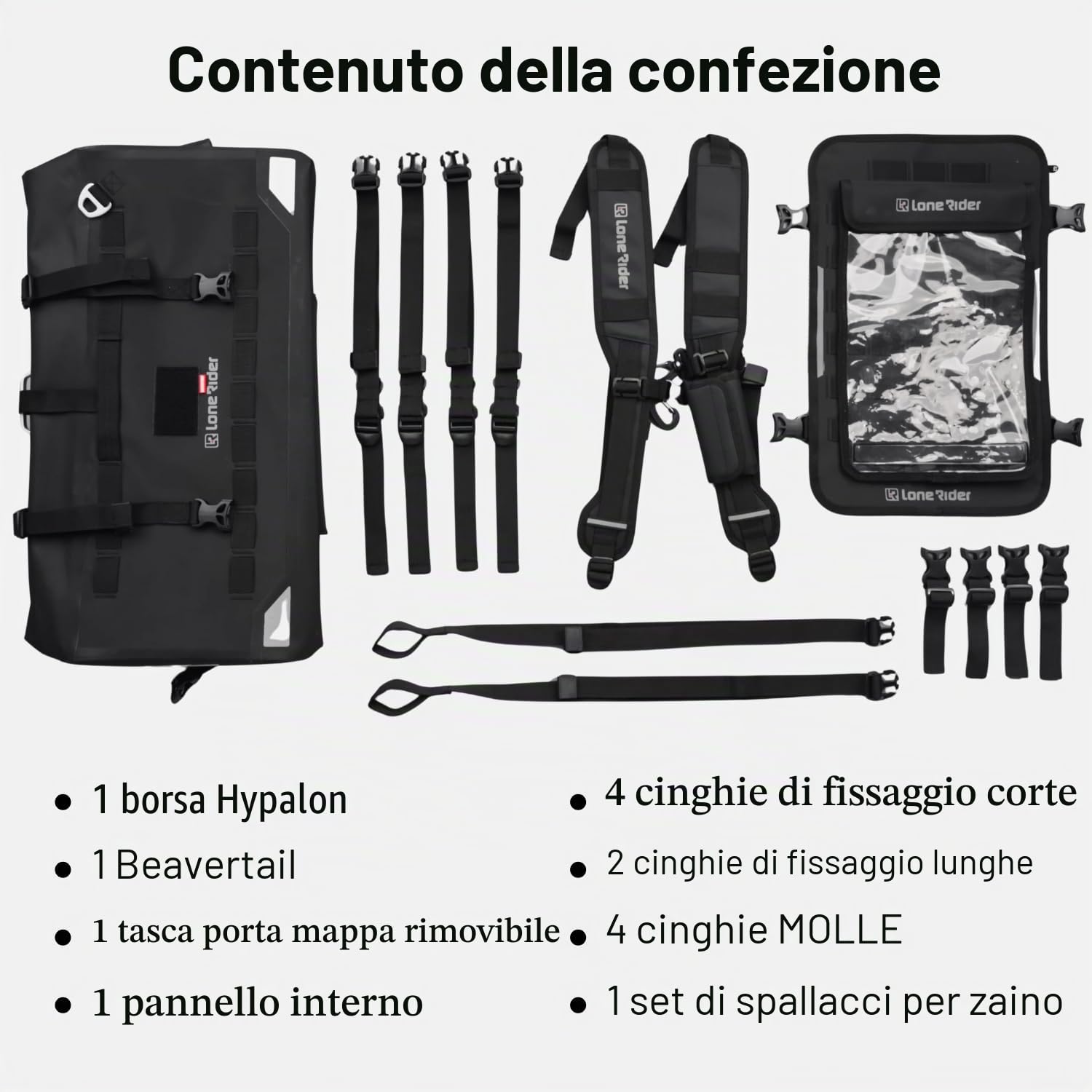 Lone Rider Overlander 30L Borsa Moto Impermeabile, Borsone Posteriore Espandibile per Portapacchi con Sistema MOLLE, Vano Portaoggetti Beavertail e Chiusura Arrotolabile