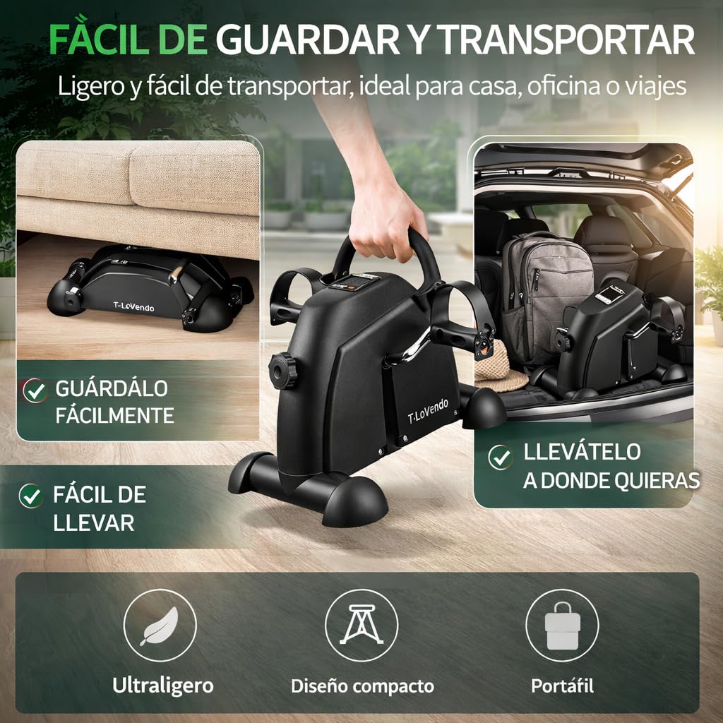 Pedaleador Estático con Pantalla LCD / Mini Bicicleta para Brazos y Piernas / Resistencia Ajustable / Pedales Antideslizantes / Rehabilitación y Fisioterapia / Fitness en Casa / Compacto Portátil