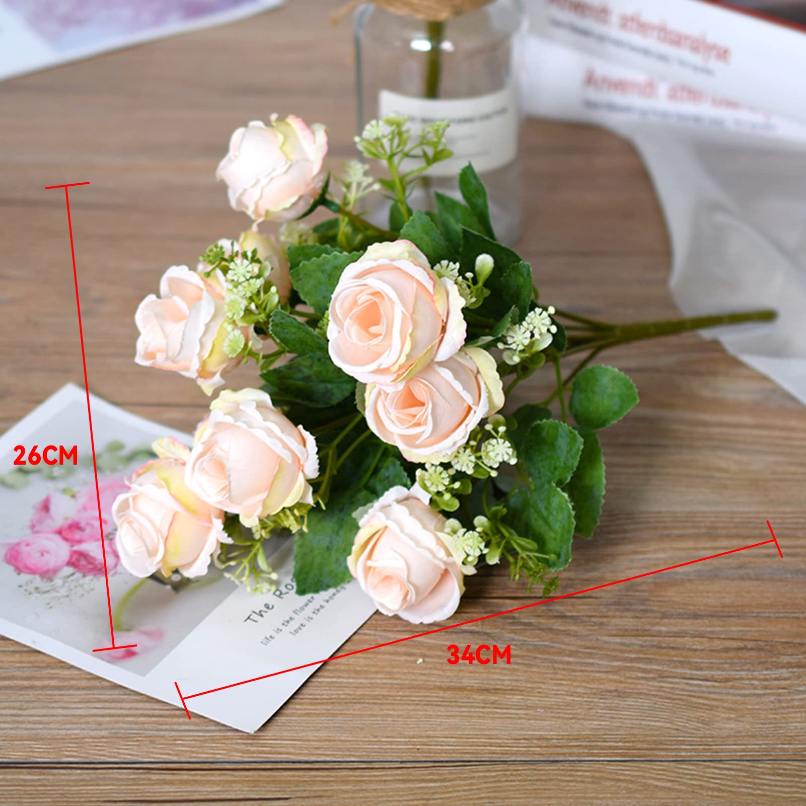 Yorkmills Fiori artificiali con vaso, rose bianche in seta sintetica, fiori finti in vaso, decorazione autunnale, decorazione per la casa, centrotavola per soggiorno, sala da pranzo, ufficio, cucina