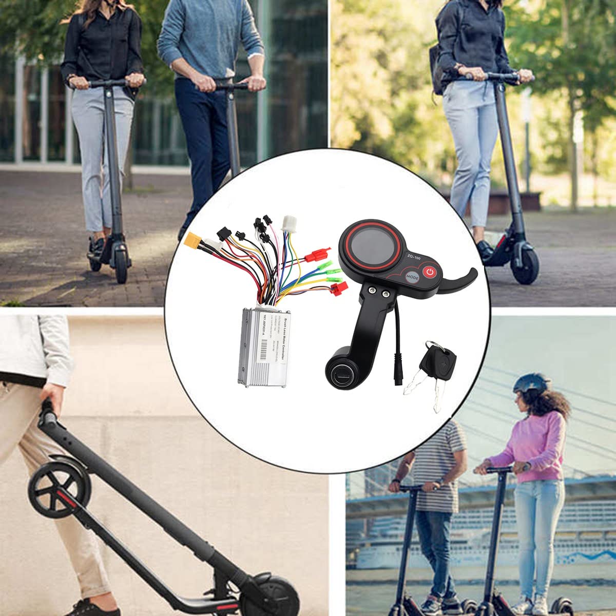 Contrôleur 48V + Compteur de Kilométrage ZQ-100 avec Compteur de Vitesse Réglable pour Scooter Électrique Pièces de Rechange D'Affichage à 6 Broches pour Scooter Électrique
