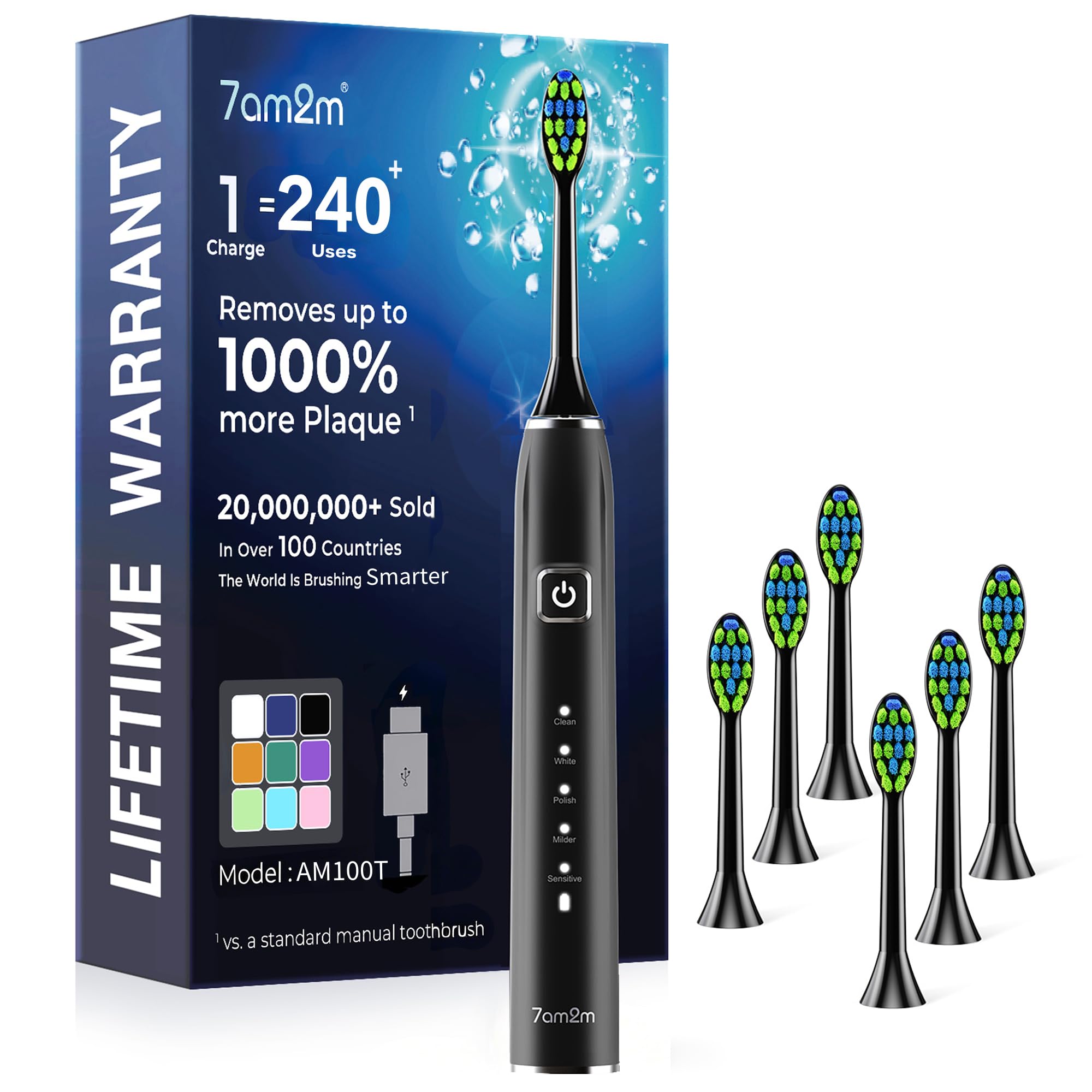 7AM2M Sonic Electric Toothbrush for Adults,Type-C Charging Run for 120 Days