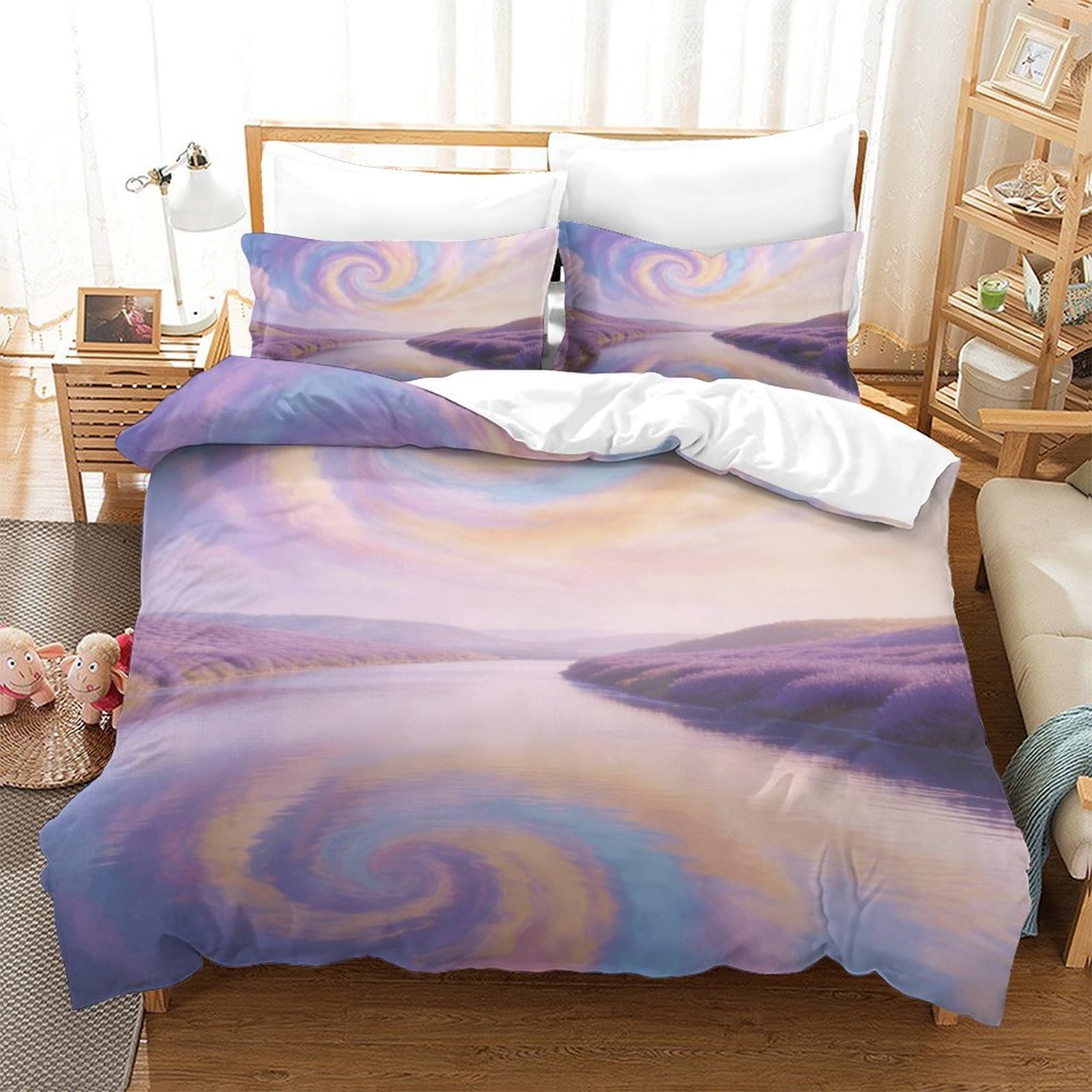 Housse de Couette Microfibre 135x200 avec parure de lit galaxie imprimée 3D douce et respirable