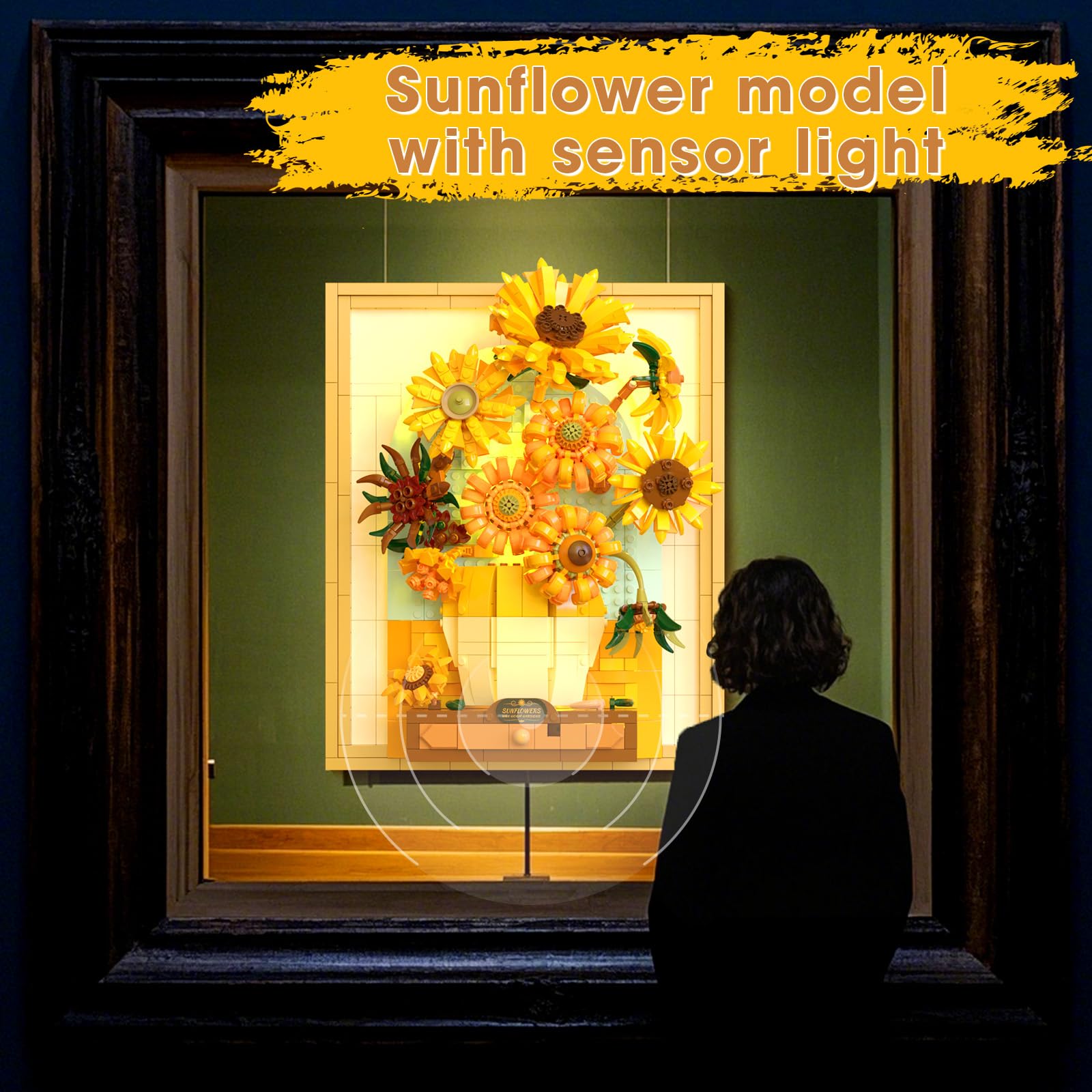 Brihappen Sunflower Art Building Set including Light, Van Gogh Painting Wall Room Decor, Flowers Plant Building Blocks Set - Image 4