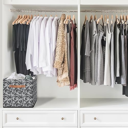 Miniatura 6 de KOBLEN Modern Camouflage Square Storage Basket Collapsible Storage Box Clothes Basket 13x13 Inch Large Cube Storage Bin With PU Leather Handle for