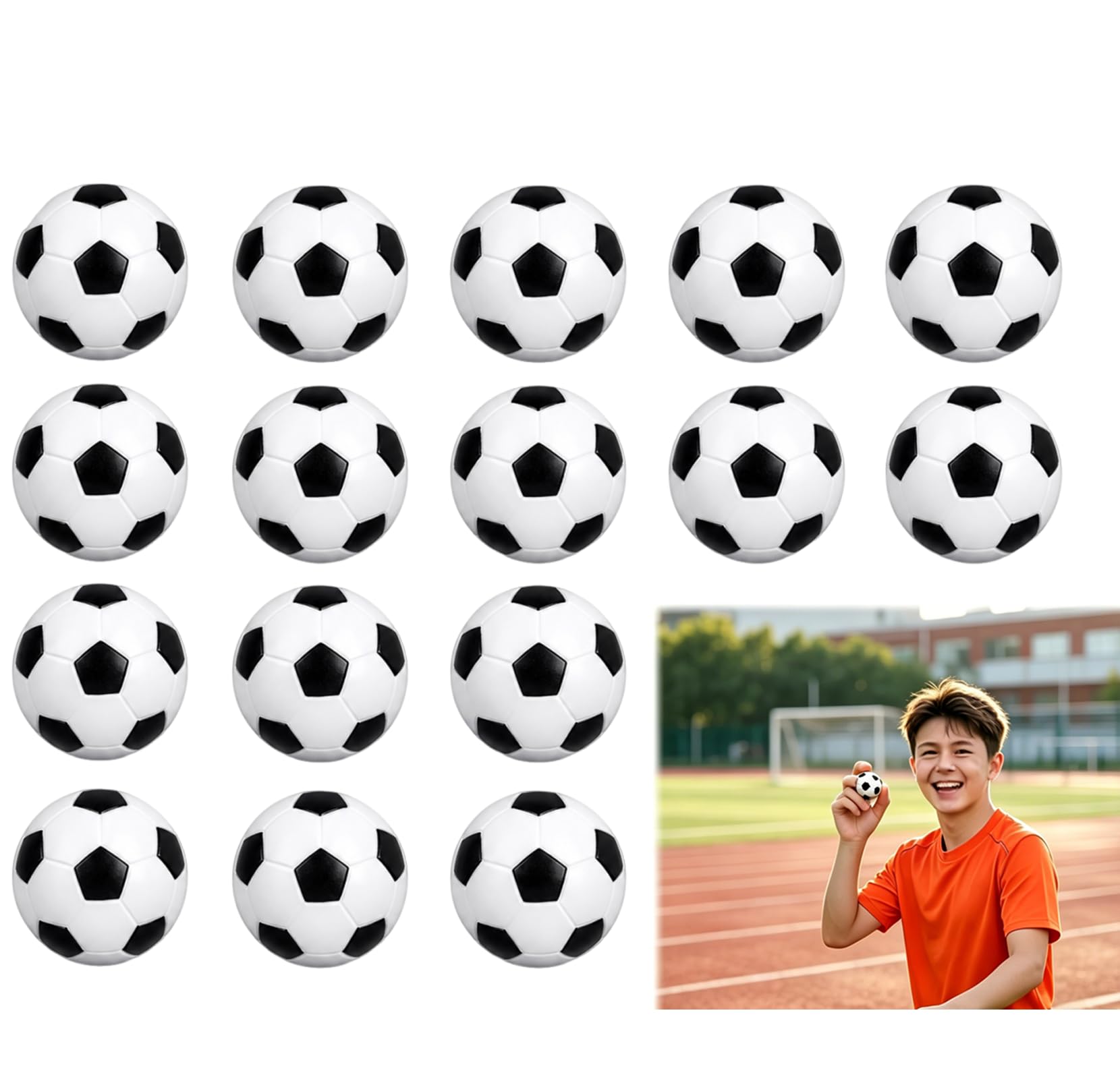 16Pcs Small Balls, Mini Football Party Bags Filler, 4 cm Football Set of 16 Pieces, Table Football Replacements and Interactive