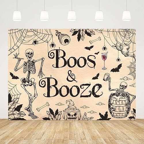 7x5ft Halloween Boos and Booze Backdrop Vintage Gothic Adult Halloween