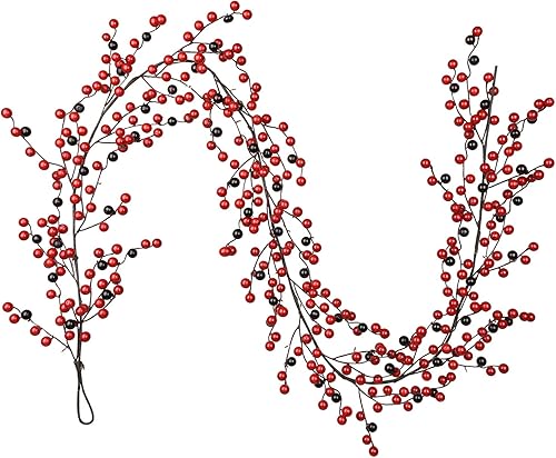 DearHouse Guirnalda de Navidad de bayas rojas de 6 pies, guirnalda de bayas rojas artificiales, decoración del hogar para vacaciones de invierno,