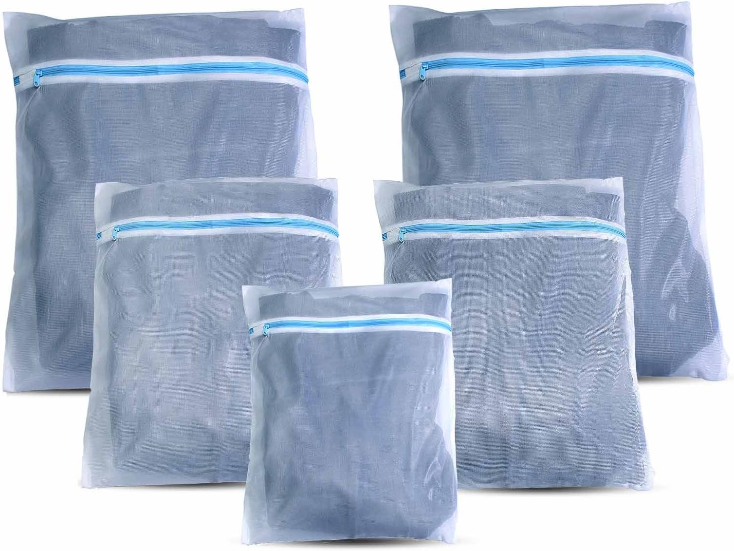 Set of 5 premium mesh wash nets with high-quality zip seals, for washing machines and tumble dryers. Perfect for delicate clothes. Quality laundry bag - Laundary sack - Laundry bag.