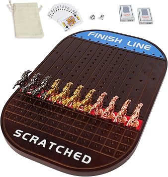 Jyquorp Horse Race Board Game Racing Game Thickened Solid Wood with 11 Luxurious Durable Classic Metal Horses with 4 Dice and 2 Boxes of Cards Horse Racing GameSmall Circular,Walnut Walnut...