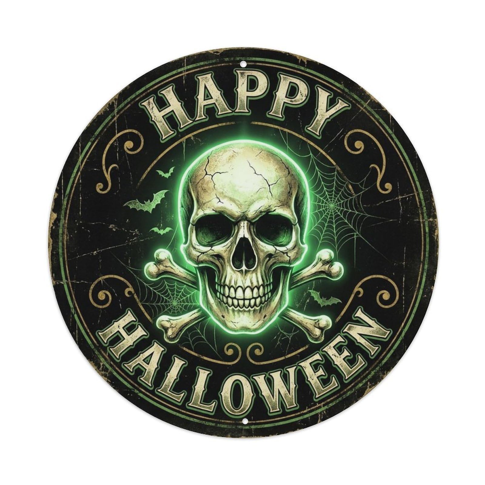 Skull Bones Glow Happy Halloween Positive Saying Metal Tin Sign