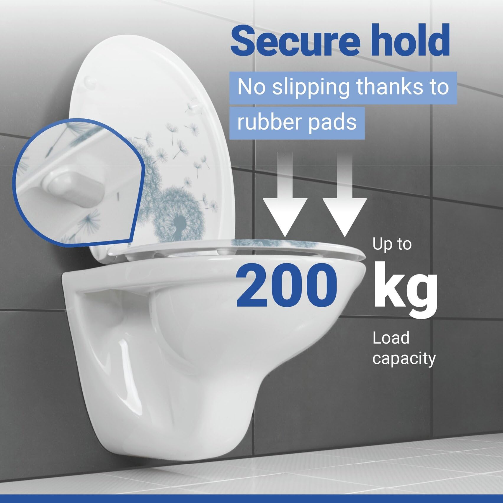 WENKO Tapa de WC Astera - antibacteriano, dispositivo automático de descenso, sujeción higiénica Fix-Clip, Duroplast, 38 x 45 cm, Multicolor