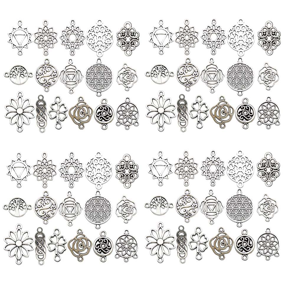 WOCRAFT120pcs Antique Silver Flower Connector Charms for Jewelry Making Alloy Link Charms for DIY Crafts (SN044)