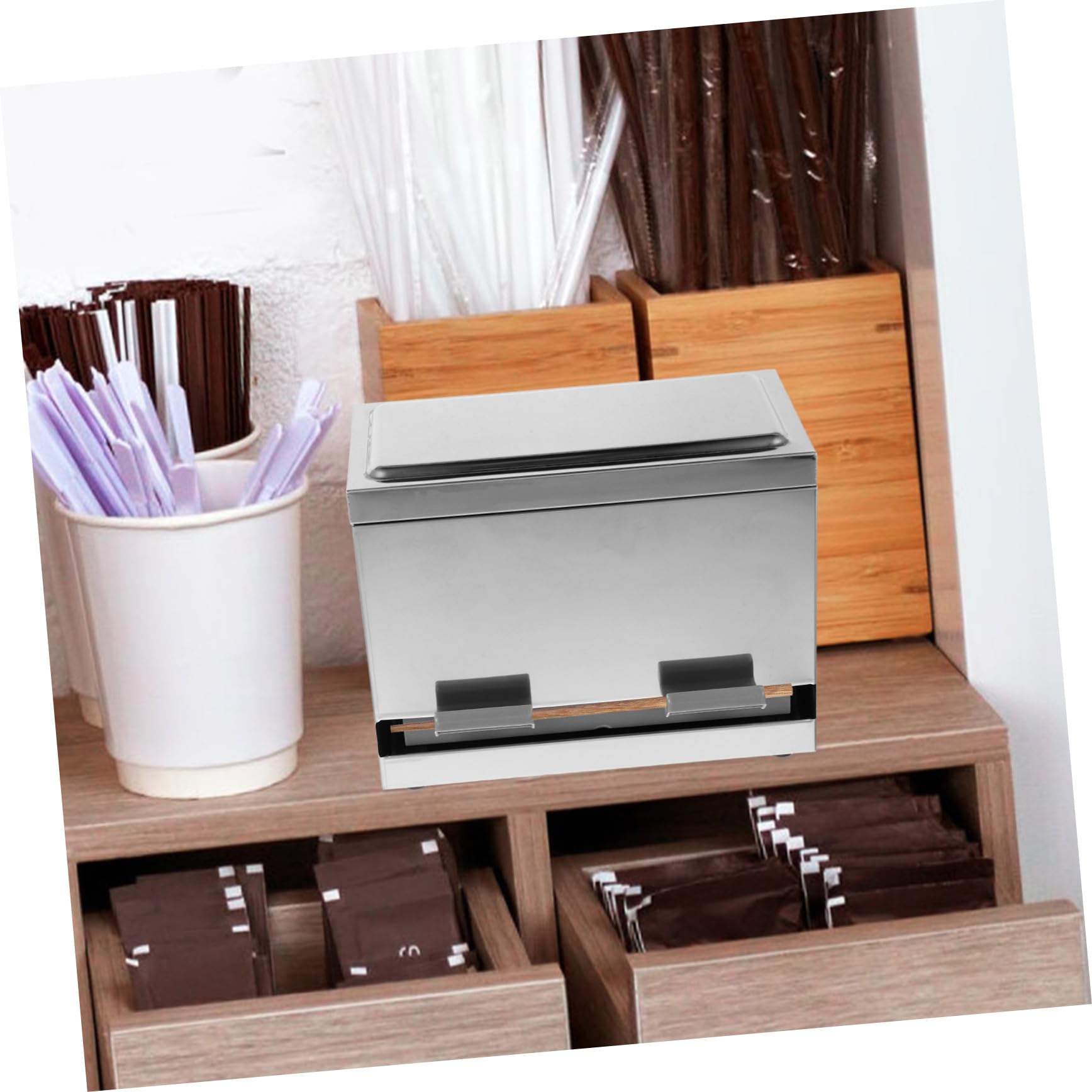 Automatischer Edelstahl Strohhalm Essstäbchenhalter mit Pressmechanismus Langlebige Aufbewahrungsbox für Gastronomie und Zuhause Vielseitig Platzsparend für Cafés und Restaurants