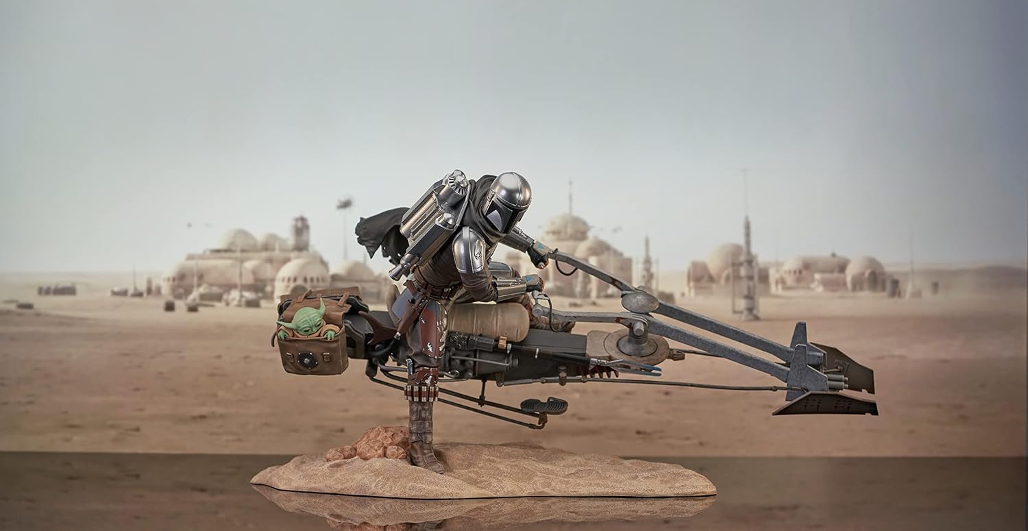 Star Wars Premier Collection: The Mandalorian Din Djarin with Speeder Bike Statue