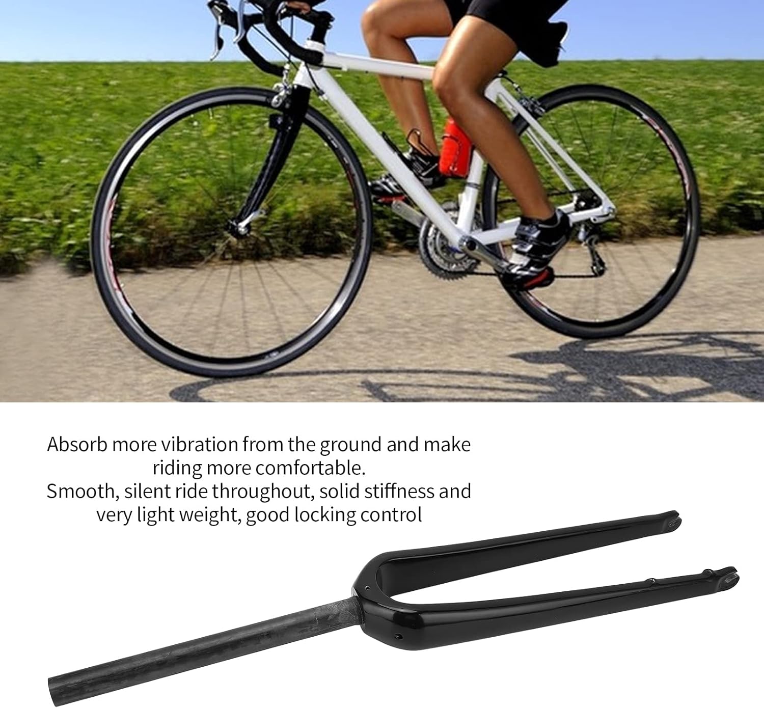 Road Bike Front Fork Carbon Fiber Bike Rigid Fork Bike Forks for Outdoor Cycling Locking Control(glossy black)