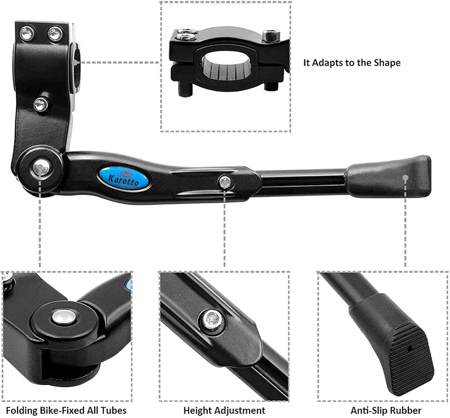 Bike Kickstand Kids- Adjustable Rear Side Aluminum Alloy Bicycle Stand Kickstand Fit for 1618" 20" 22Bike Kick Stand for Mountain Bike Road Bicycles Kickstand Kids/16-22in(Rear Side Black)