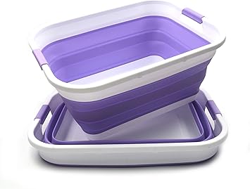 SAMMART Set of 2-41L(10.8 gallon) Collapsible Plastic Laundry Basket-Pop Up Storage Container-Portable Washing Tub-Space Savi
