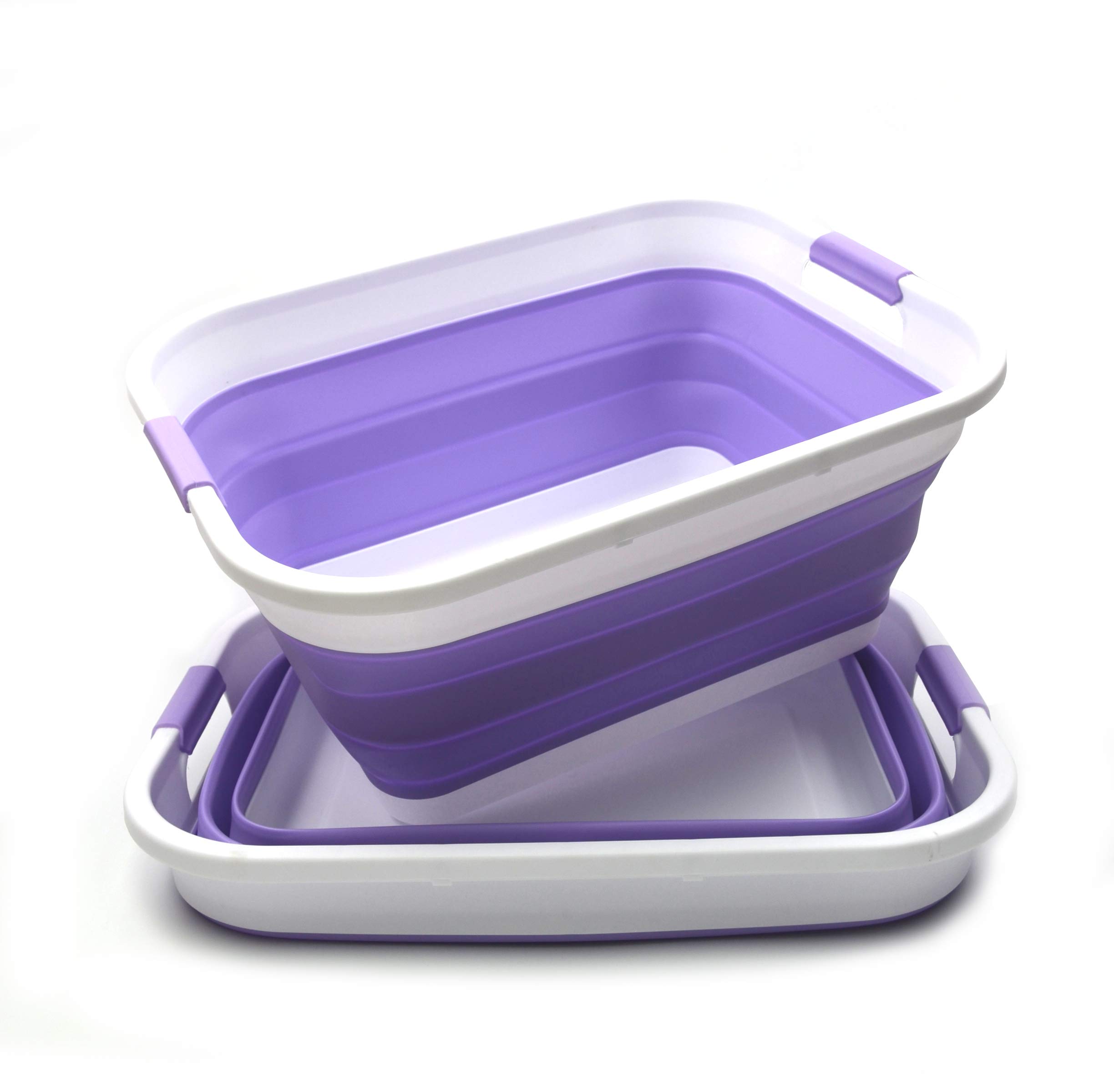 SAMMART 41L Set of 2 Collapsible Plastic Laundry Basket - Foldable Pop Up Storage Container/Organizer - Portable Washing Tub - Space Saving Hamper/Basket (2, Lt. Purple)