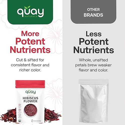 Miniatura 5 de Quay Naturals Flores de hibisco orgánicas de 8 onzas, flor de Jamaica natural, roselle cortado y tamizado para tés, batidos y hornear, sin OMG,