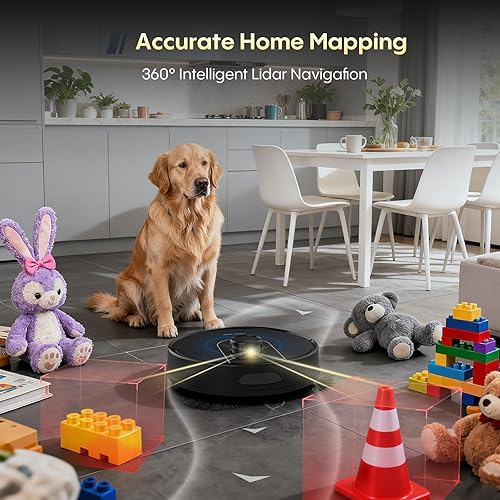 Miniatura 4 de Bagotte Aspiradora y trapeador robot, aspiradora robótica de navegación Lidar con estación de vaciado automático, succión de 5000 Pa, control de