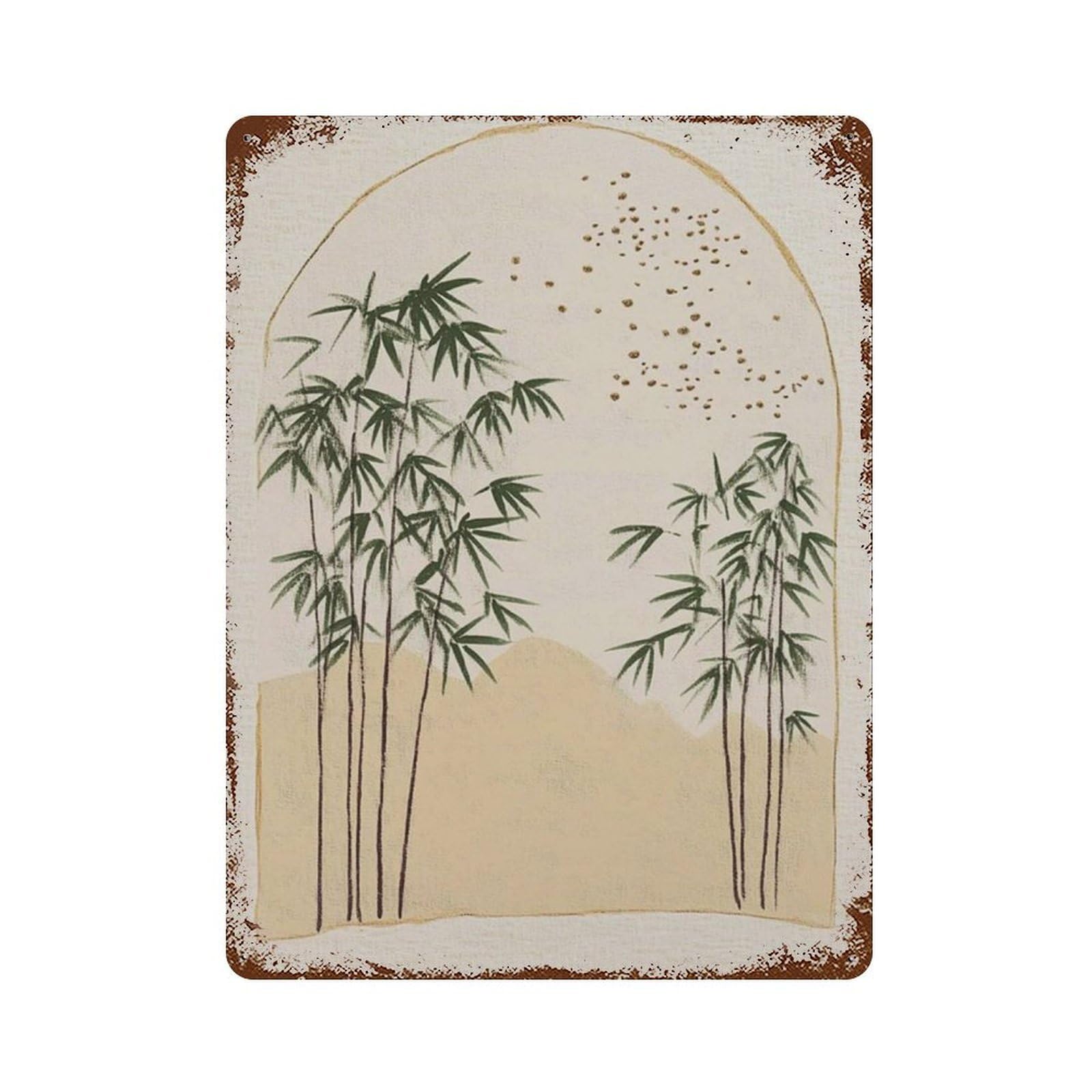 xiaoxiaoshen Bamboo Landscape Minimal Japanese Neutral Zen Nature Wall Decor Art Metal Tin Poster Modern Home Decor Art Home Bar Shop Decorations Vintage Sign 40x30cm