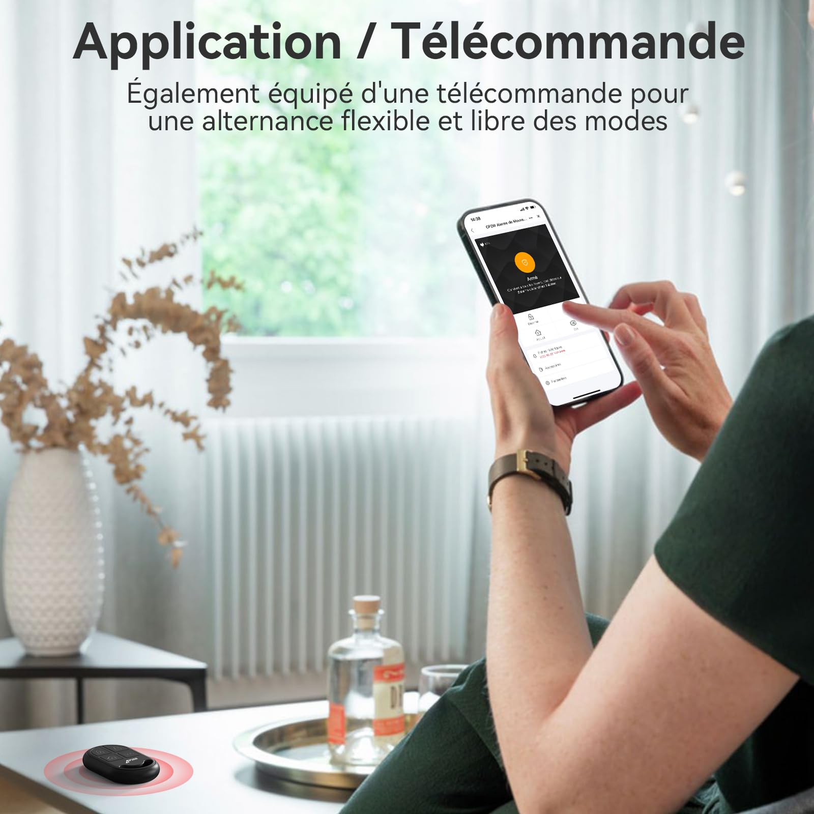 CPVAN Alarme Maison sans Fil, 2.4GHz WiFi PIR Détecteur de Mouvement avec Alertes APP, PIR Alarme Hôte + 2 Télécommandes + 4 Capteurs de Porte/Fenêtre,Noir