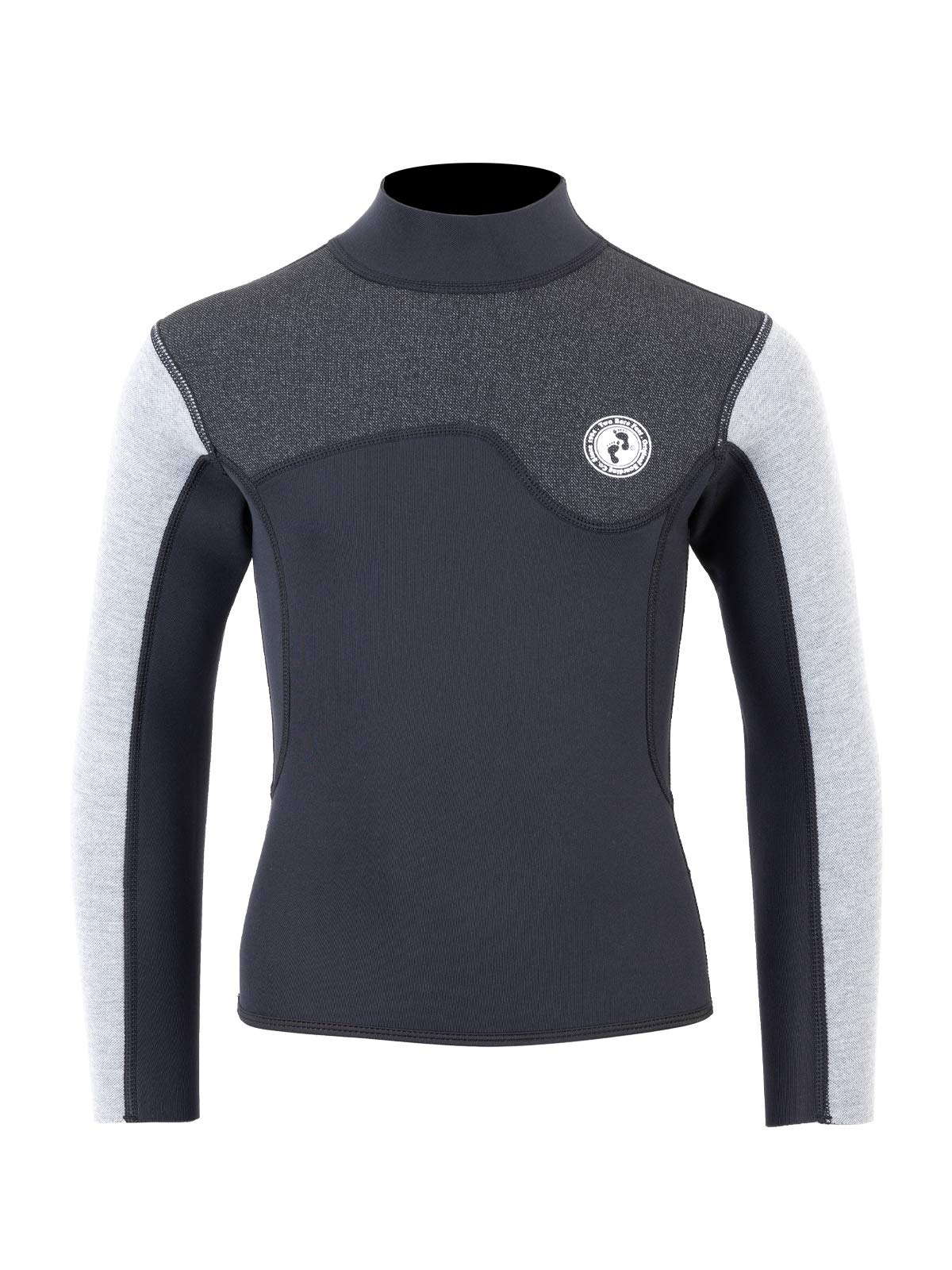 Two Bare Feet Junior Aspect Fleece Lined Zipless Thermal 2.5mm Superstretch Wetsuit Top - Children's Wetsuit Jacket (Black/Grey/Grey, M)