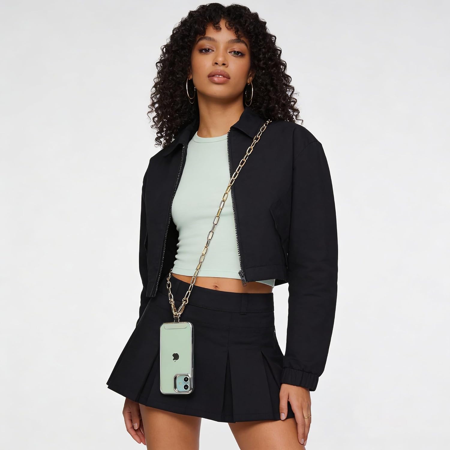 Crossbody Phone Lanyard Chain Shoulder CellPhone Strap Phone Charm Neck Chain iPhone Holder 3 Pad Patche Tether Universal for iPhone 16 Pro Max 15 14 11 Samsung S24 Flip 5 Google Moto Gold - Image 2