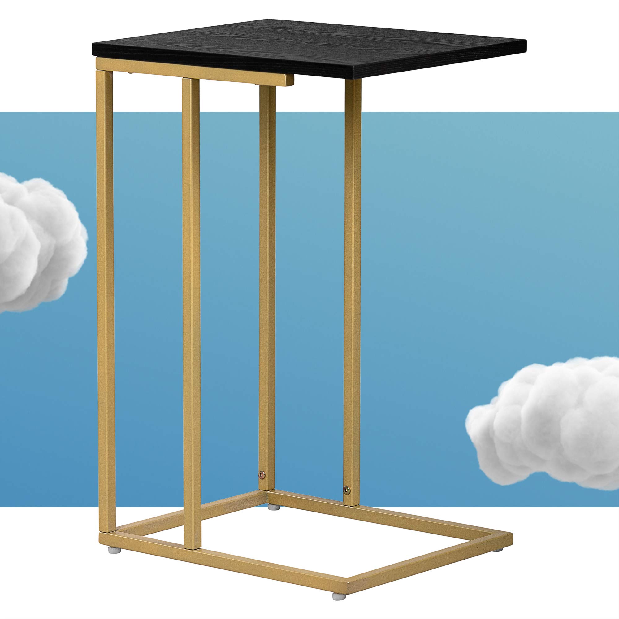 Serta Harton C, TV Snack Tray Laptop Stand, Mid Century Modern Living Room Side End Accent Table, Slide Under The Couch or Bed, Metal Legs, 23.6" Height, Black & Gold