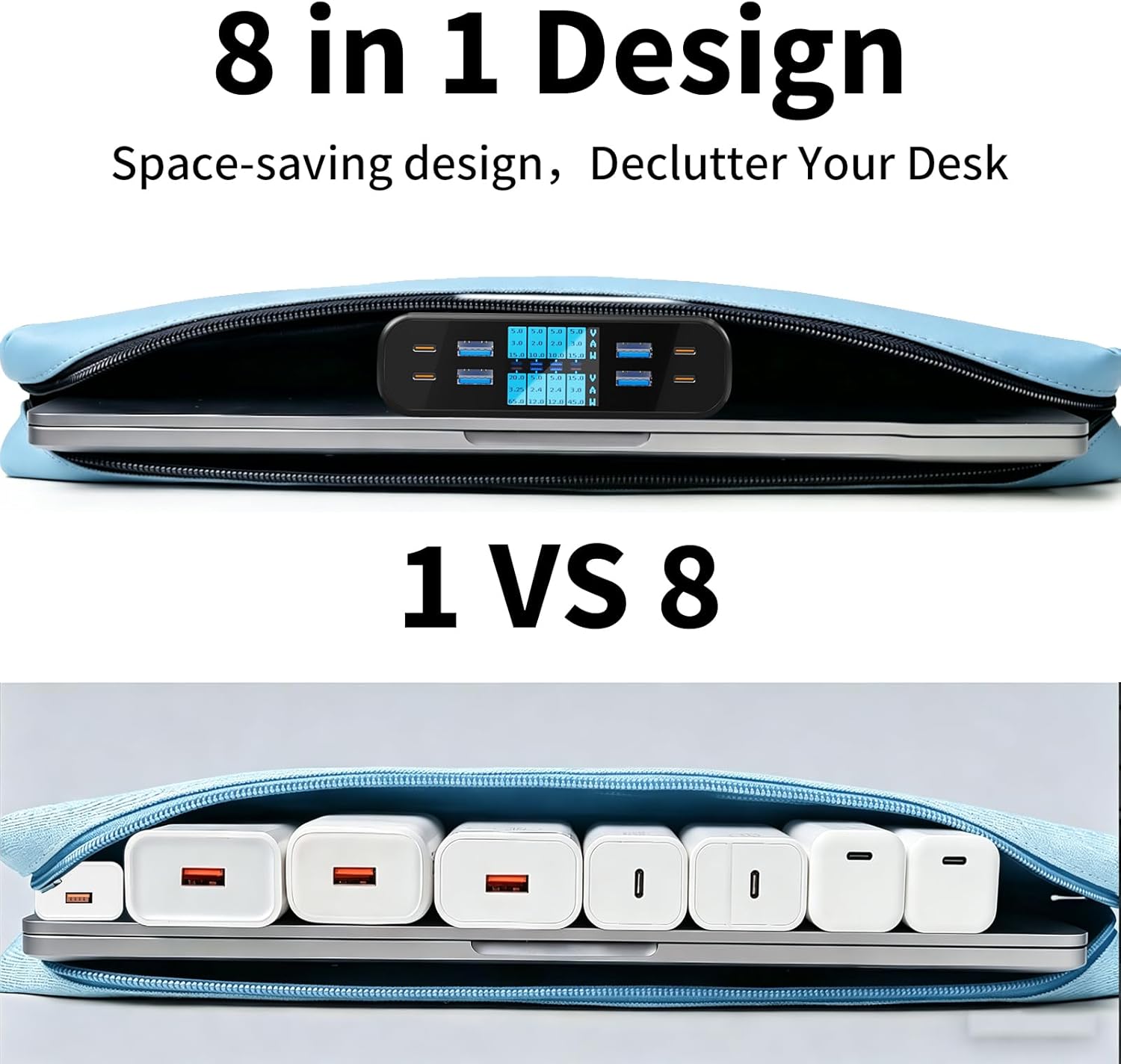 Cargador USB C Multiple 8 Puertos con Pantalla LED, 300W 8 Puertos Estacion de Carga PD PPS Cargador USB C 65W Rapida QC3.0 USBA Carga para Macbook Portátiles Cargador i Phone Pad, Negro 9