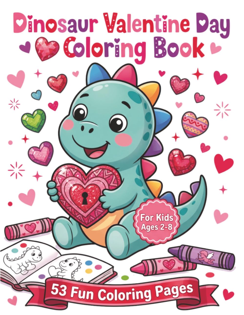 Dinosaur Valentine Day Coloring Book: Bold and Easy Coloring Pages For Kids, Toddlers and Little Dino Lovers , Simple Prehistoric Dinosaur Family Design For Boys and Girls