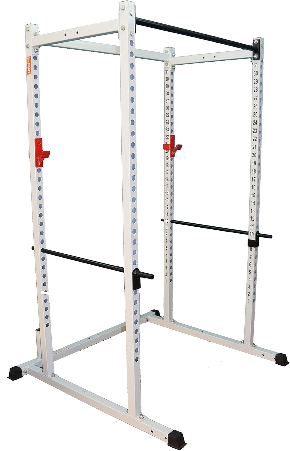 Power rack WHITE 1000lb Rated. 2 Inch Heavy Gauge Sq. Tube with 1 inch holes. 2 inch hole centers for fine adjustment with bold letters. Designed to add variety of attachments. 1000lb rated J Hooks : Sports & Outdoors