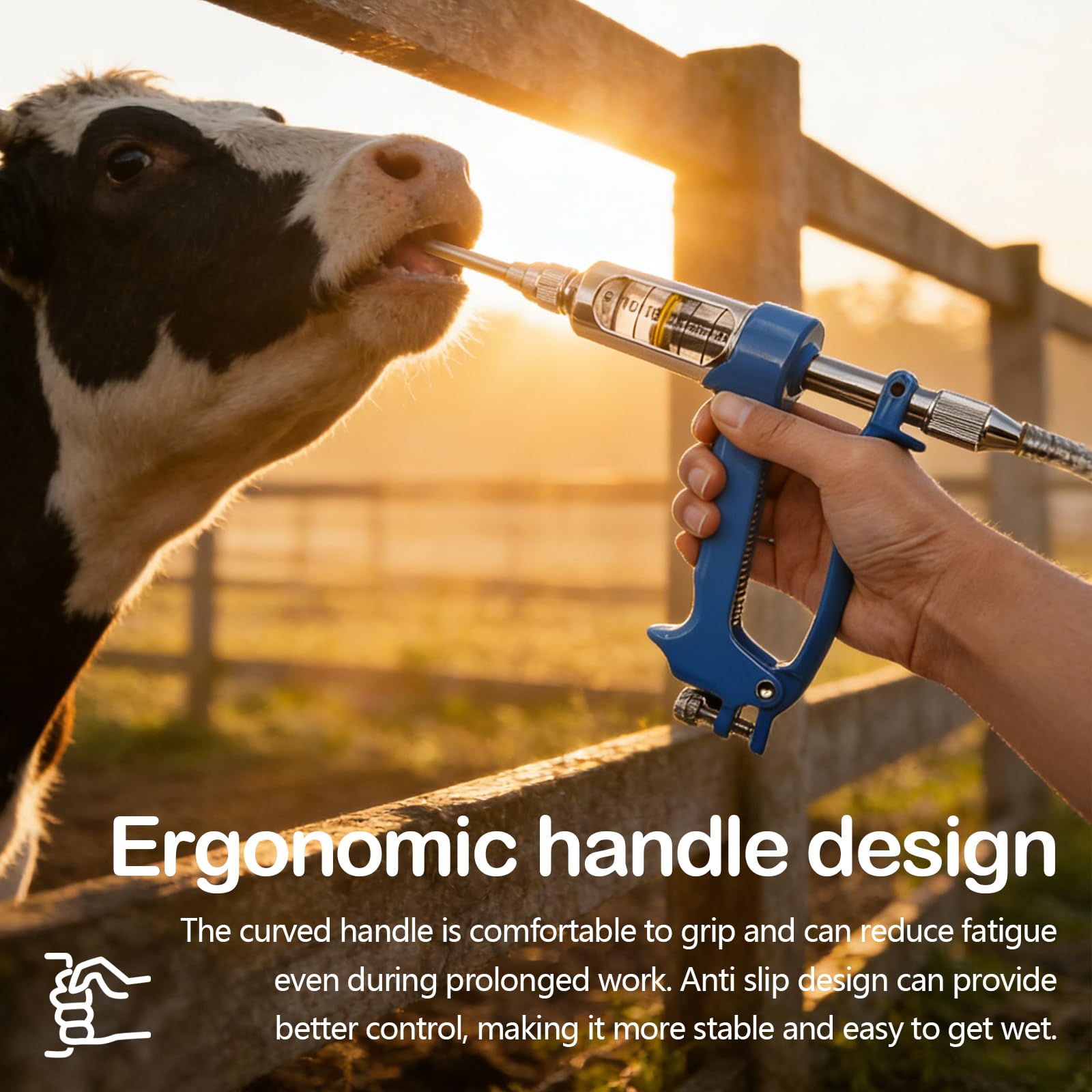 Pistola de Drench Veterinaria de Metal, Dosificación Oral 5-30 ml Ajustable Depósito 2500 ml Boquilla Acero Inoxidable Mango Antideslizante Para Vacas Cerdos Ovejas