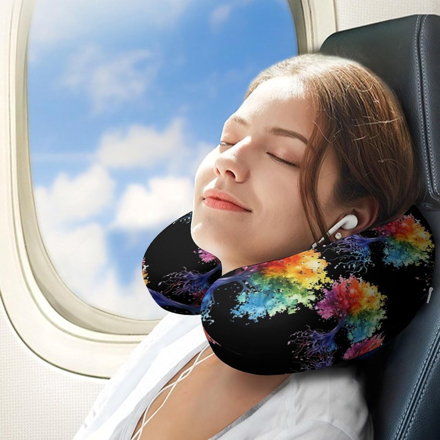 Watercolor Tree Colorful Memory Foam Pillows U Shaped Travel Neck Pillow