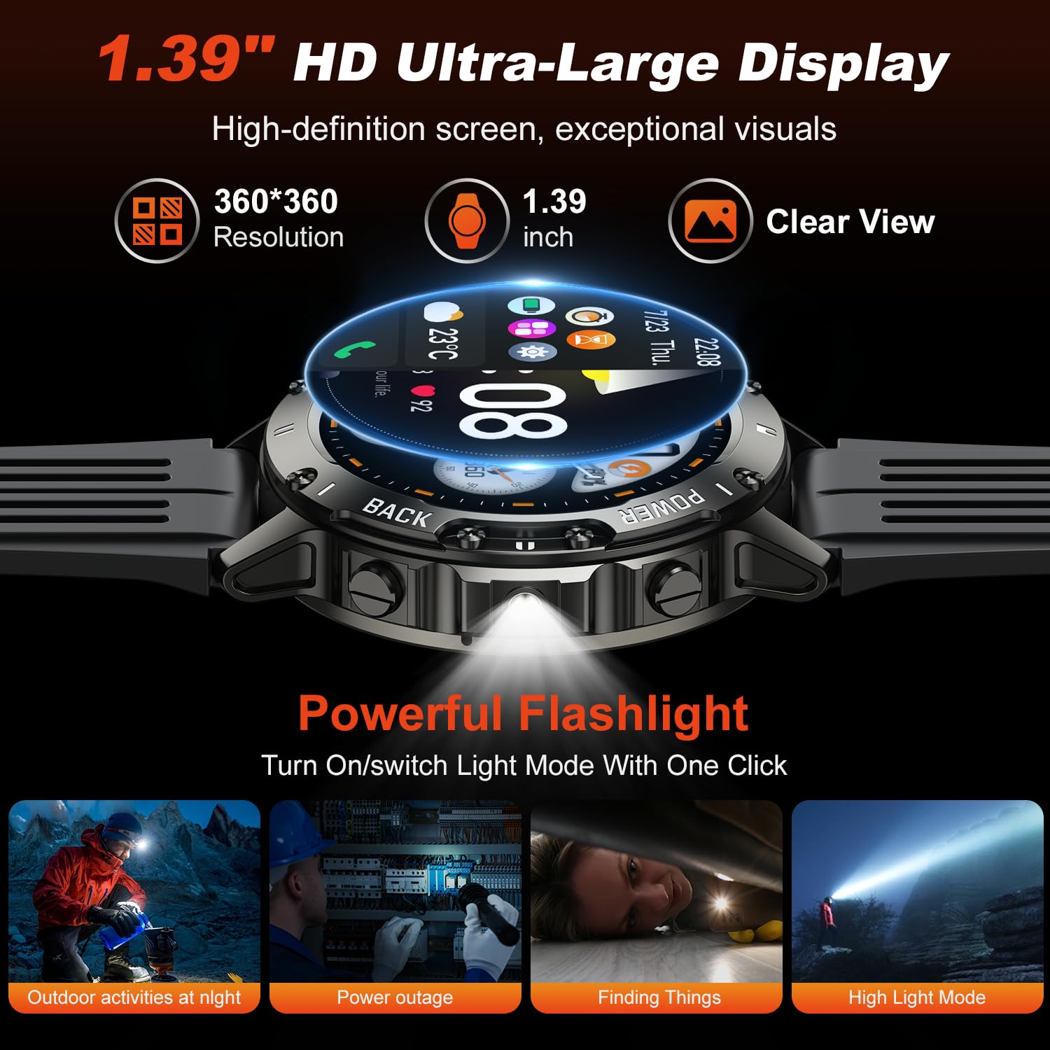 Smart Watch for Men Fitness Tracker: Bluetooth Waterproof Make Answer Call Digital Mens Watches Running Smartwatch for Android Phones iPhone Samsung Compatible Step Pedometer Sleep Heart Rate Monitor