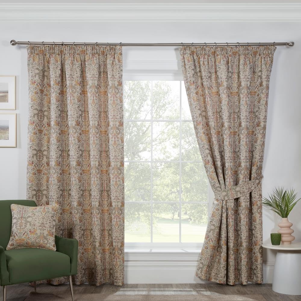 Sundour Natural Kyoto Fully Lined Pencil Pleat Curtains 46X54 Curtain Pair