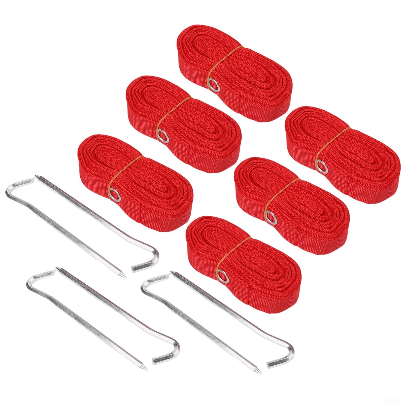 Linee di confine per beach volley in nylon per campi da sabbia o erba all'aperto, set rosso include 6 corde e 6 chiodi da terra
