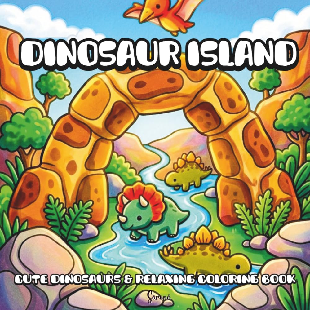 Dinosaur Island: Adorable Dinosaurs, Cozy Prehistoric Scenes and Relaxing Coloring Book for Adults
