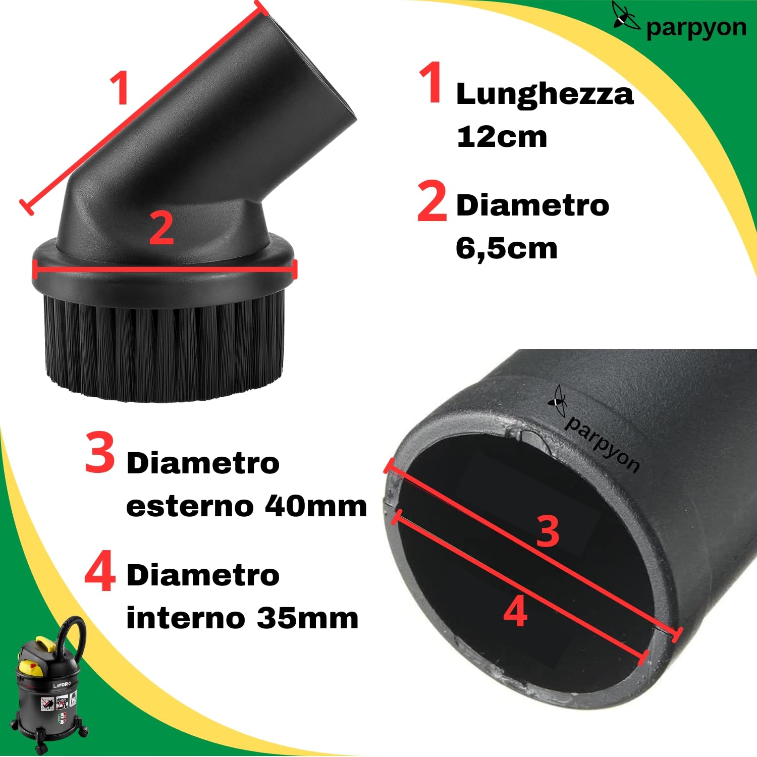 Fackelmann Spazzola Rotonda Per Aspirapolvere - Setola Morbida Per Superfici Delicate E Tessili, Universale, Colore Nero