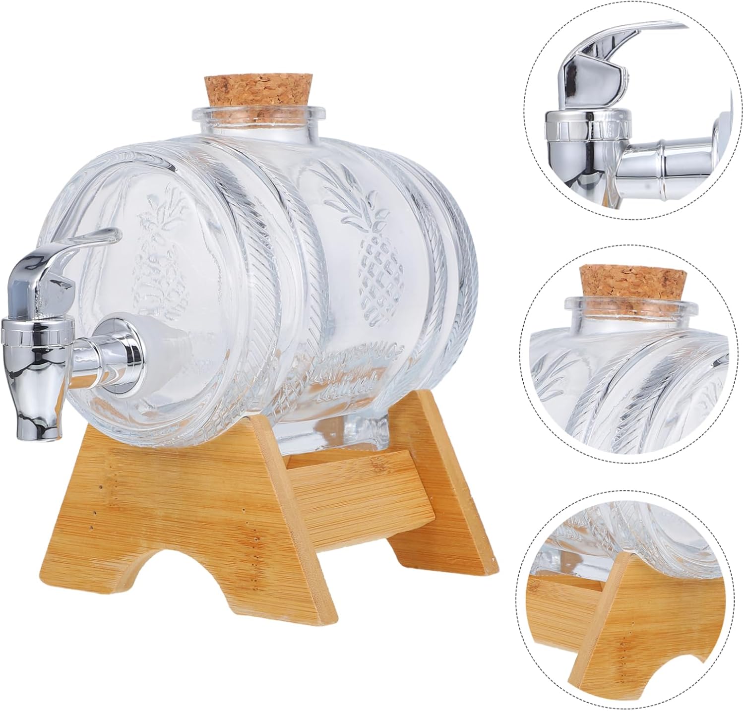 Gatuida 1set Retro Glass Drink Barrel Bamboo Stand Sealed Beverage Container for Home Parties and Weddings Stylish Glass Wine Bottle Dispenser