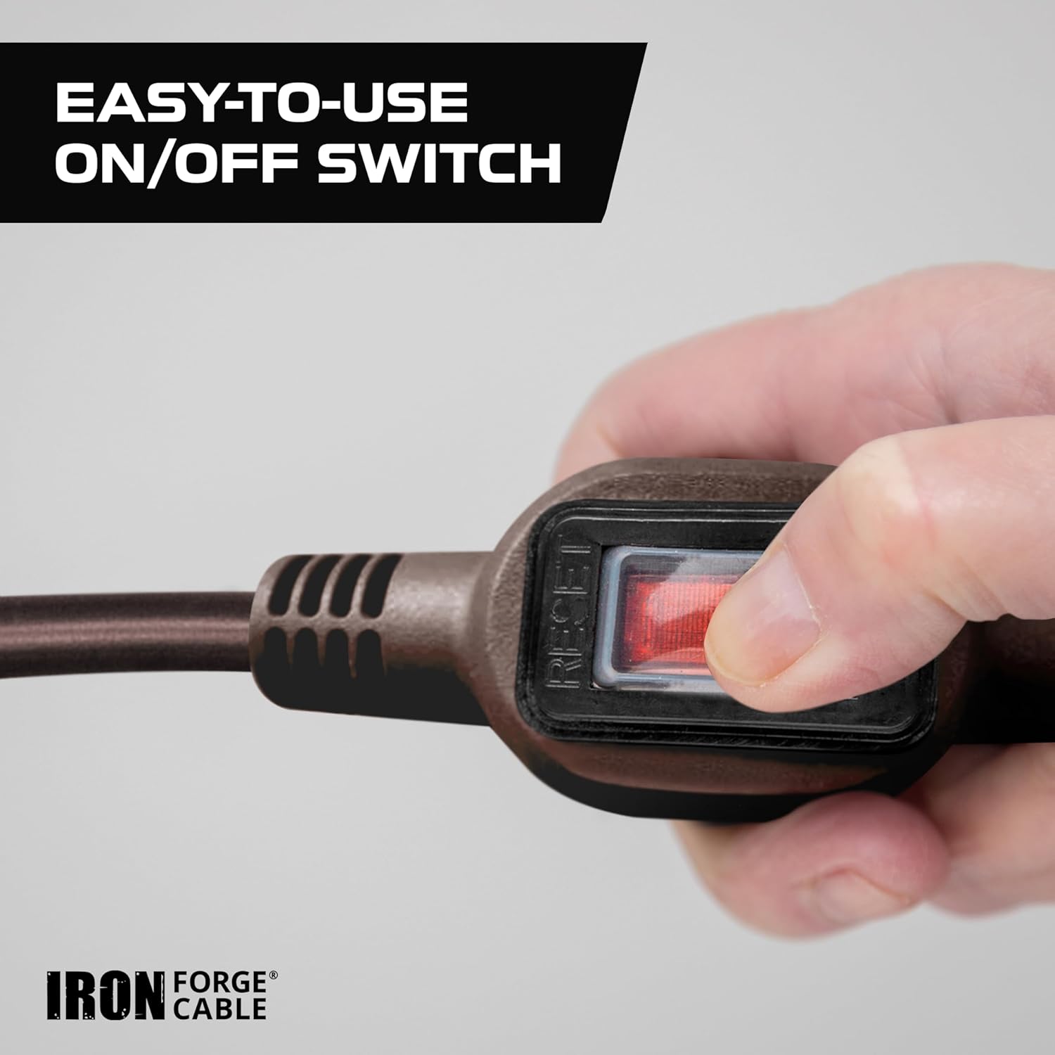 Iron Forge Cable 10 ft Brown Outdoor Extension Cord with IP65 Waterproof Inline Switch On/Off, 16/3 SJTW 3 Prong Waterproof Switch - 10 AMP Cord - ETL Listed