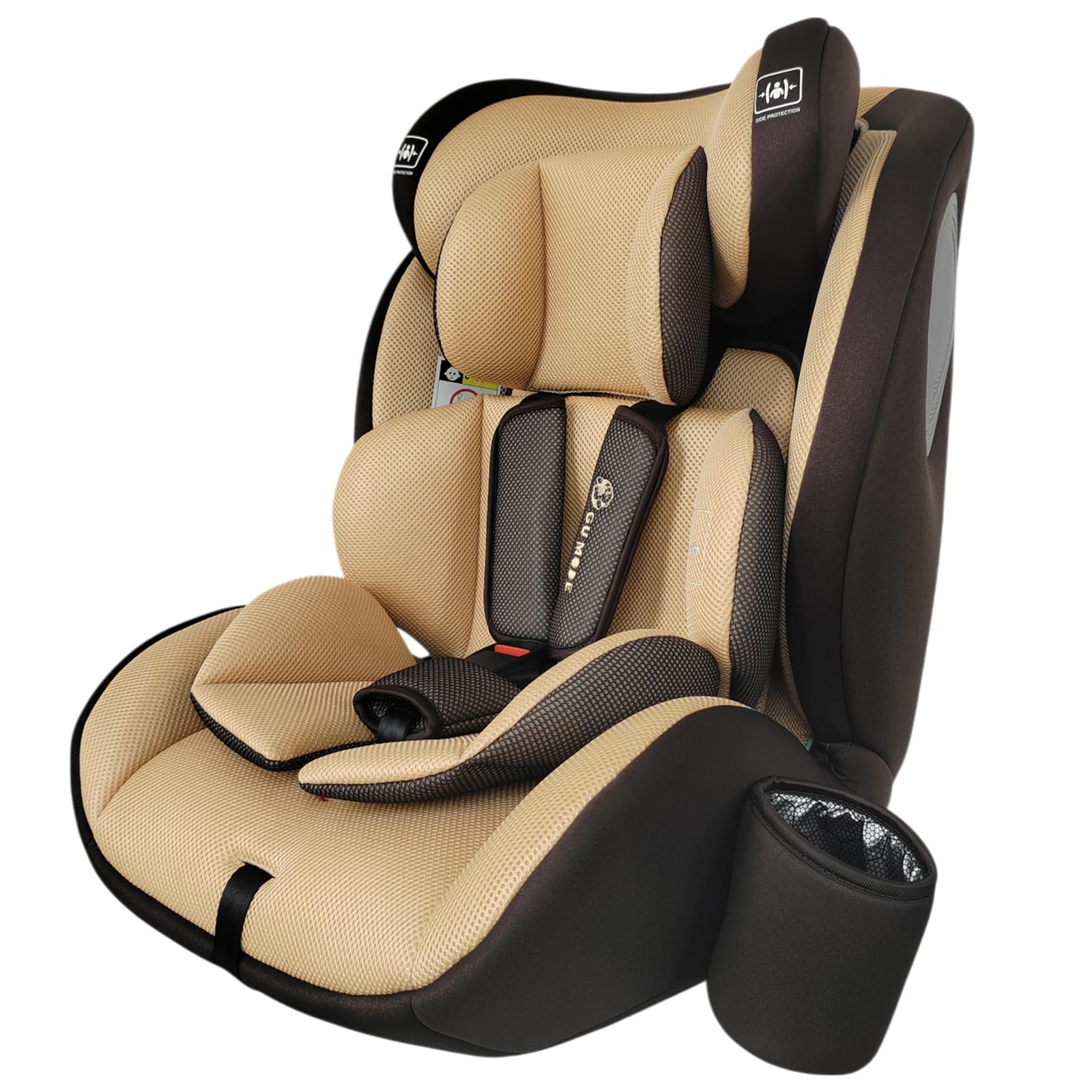 ＧＵ ＭＯＤＥ チャイルドシート ジュニアシート 1歳頃～12歳(身長76-150cm) R129適合 5年保証 保温保冷ドリンクホルダー付き ロングユース ヘッドレスト13段階調整可能 取付簡単 メッシュタイプ (ブラウン)