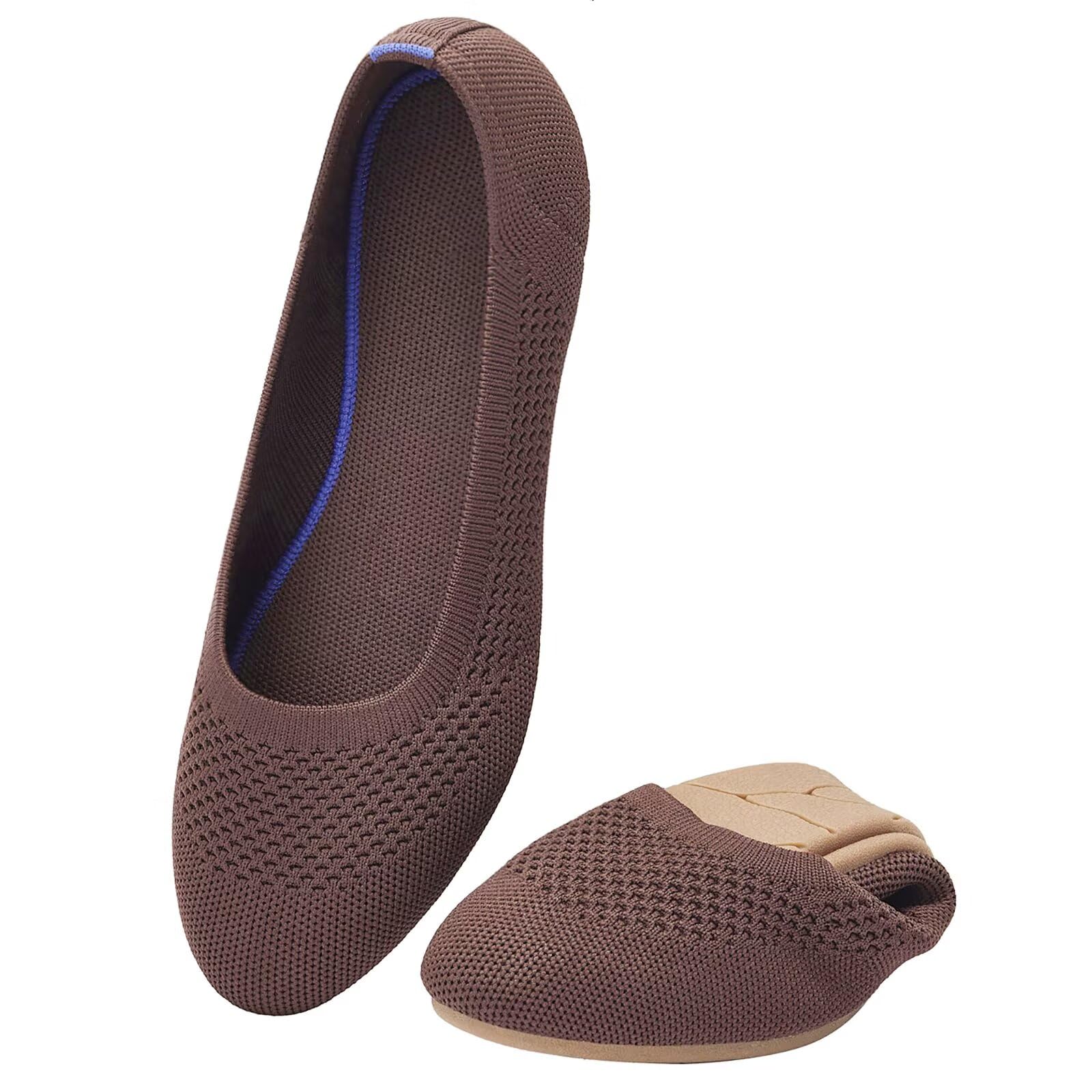 poemlady Women’s Ballet Flat Shoes Dress Shoes Knit Round Toe Slip On Ballerina Walking Flats Shoes for Woman Low Wedge Casual