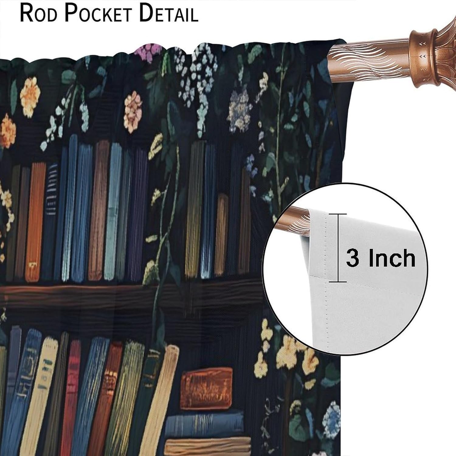 Bookshelf Curtains, Vintage Flowers Medieval Style Bookshelf Home Decor Drapes Bedroom Living Room Rod Pocket Window Treatment 2 Panel Set Total Size 84" W X 84" L Inch