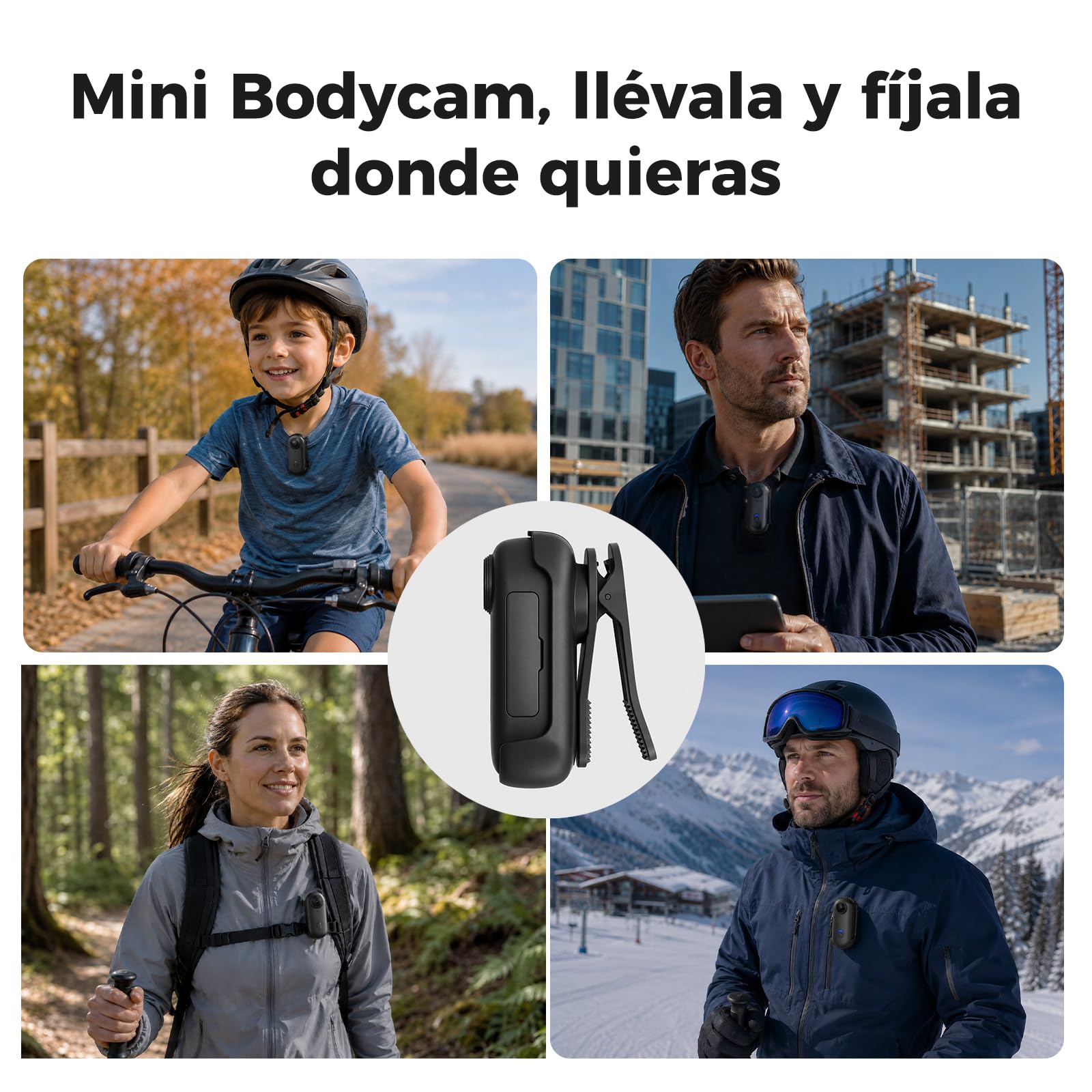 Zeerkeer - Mini Cámara de Acción con Lente Gran Angular de 120°, 1080p, Cámara Deportiva con Cordón Magnético, Clip de 360°, para Casco, Bicicleta, Motocicleta, Deporte al Aire Libre