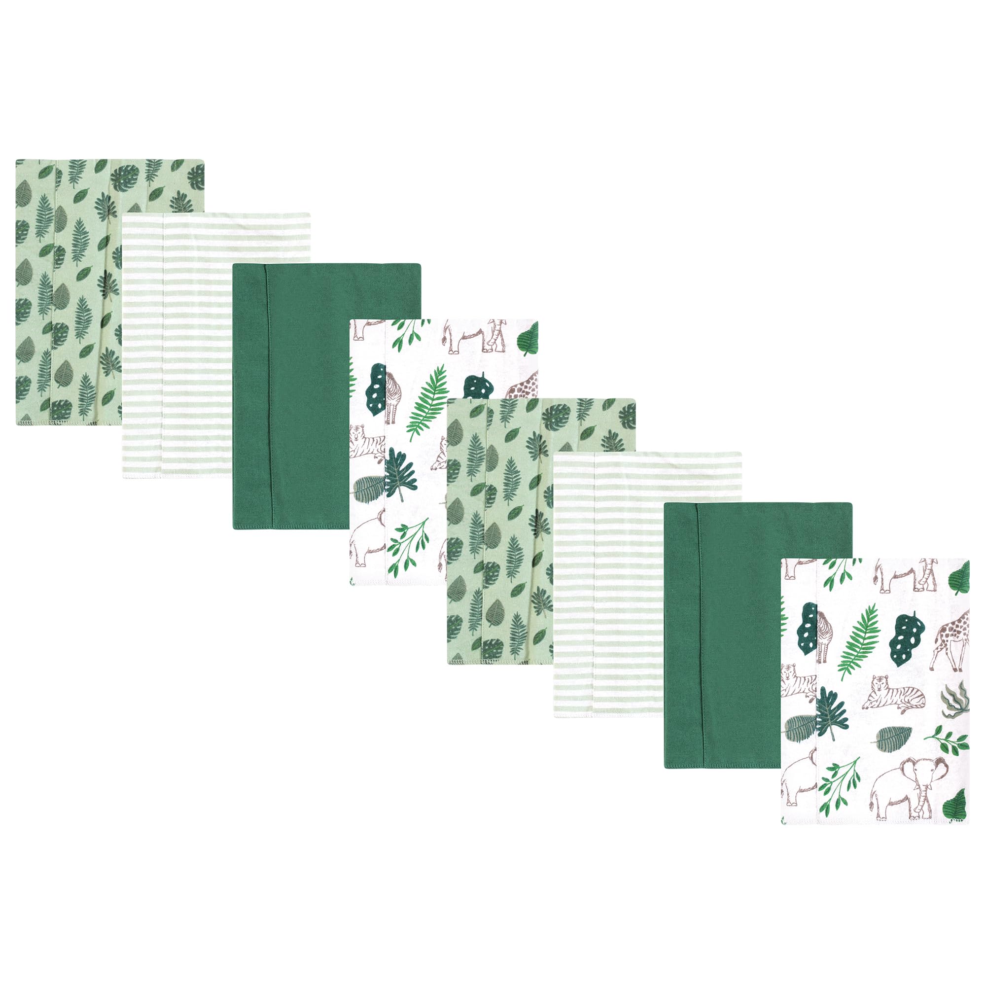 Hudson Baby Cotton Poly Flannel Burp Cloths Multipack, Jungle 8-Pack, One Size